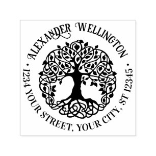 Rustikaler Blattbaum mit Roots Name Rücksendeadres Permastempel