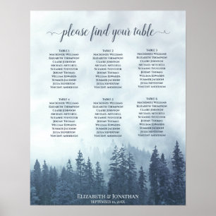 Rustikaler Blauer Wald 6 Tabelle Hochzeitstabelle Poster