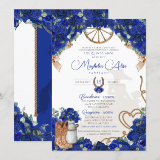 Rustikaler Blauer Western Charro Quinceañera Einla Einladung