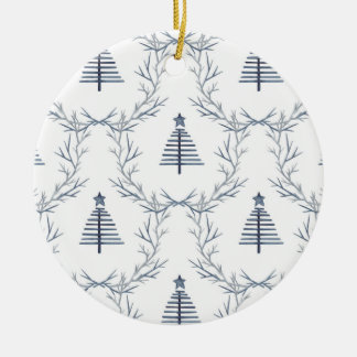 Rustikaler Blauer Winterwald Skandinavien Weihnach Keramik Ornament