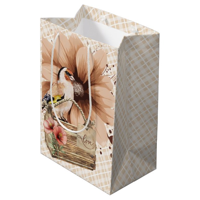 Rustikaler Blossom Bird Nook Mittlere Geschenktüte (Rückseite Schrägansicht)