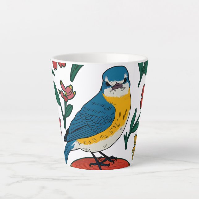 Rustikaler Bluebird auf Pouf in Folk Art Milchtasse (Vorderseite)