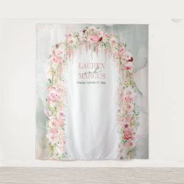 Rustikaler Blumenbogen Grün & Rosa Wandteppich