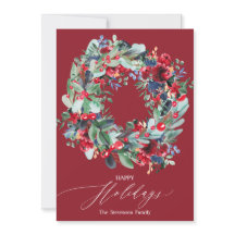 Rustikaler Blumenburgund Weihnachtskranz glücklich