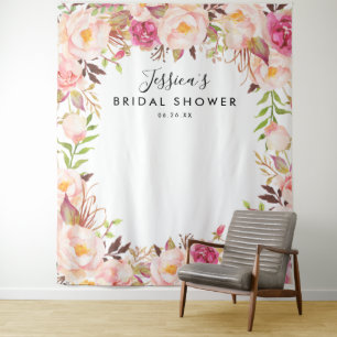 Rustikaler Blumenhochzeitsdusche-Hintergrund Wandteppich