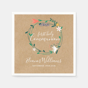 Rustikaler Blumenkranz Erste heilige Kommunion Serviette