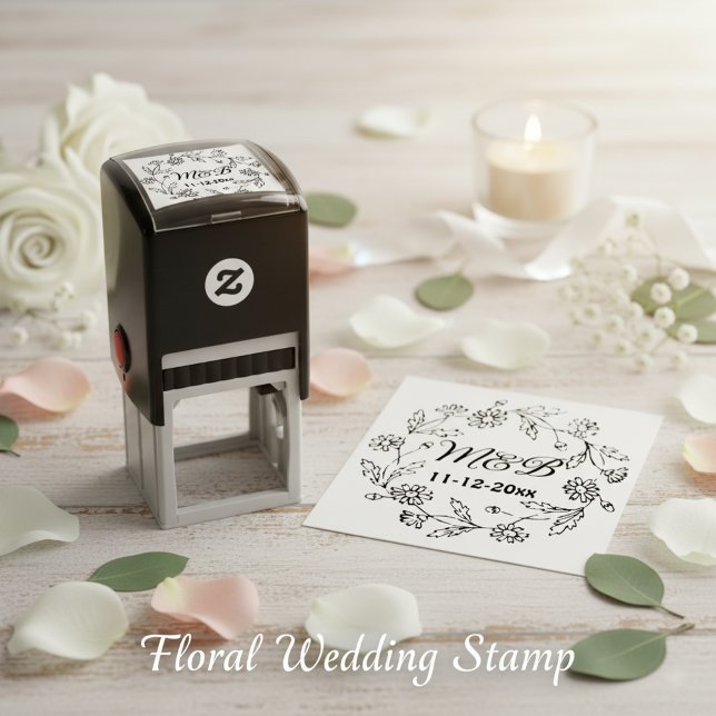 Rustikaler Blumenkranz mit Monogrammen und Hochzei Permastempel (Rustic floral wedding stamper. 🌼❤️)