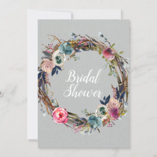 Rustikaler Blumenkranz mit Stöcken Moderne Bridal Einladung