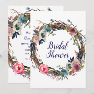 Rustikaler Blumenkranz mit Stöcken Moderne Bridal  Einladung
