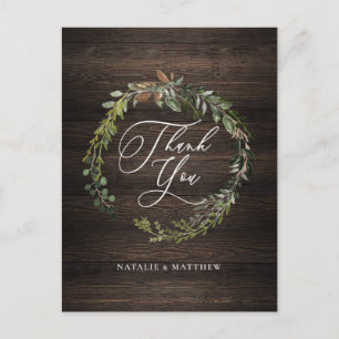 Rustikaler Blumenkranz und Wasserfarbenkranz Postkarte