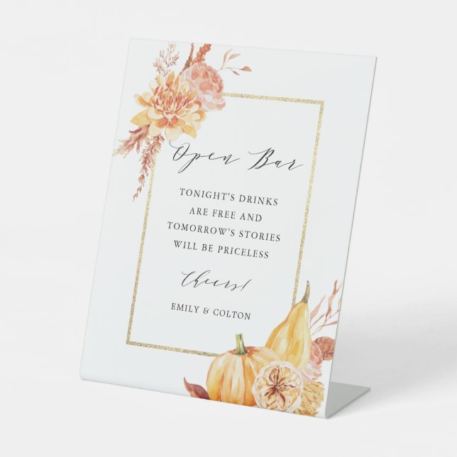 Rustikaler Blumenpumpen Gold Rahmen Hochzeit Open  Sockelschild (Vorderseite)