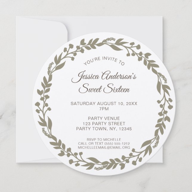 Rustikaler Blumenreath 16 . Geburtstag Einladung (Vorderseite)