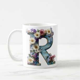 Rustikaler Blumenstrauß mit dem Buchstaben R Kaffeetasse