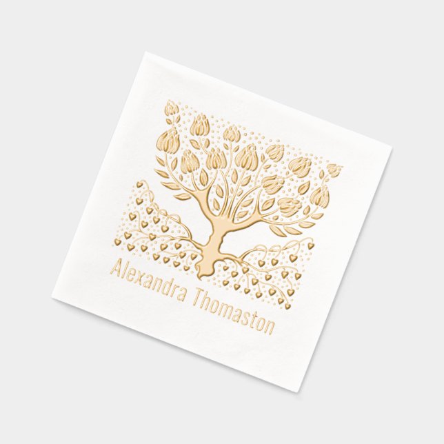 Rustikaler Blütenbaum mit Herzwurzelnamen Servietten Mit Folie (Links)