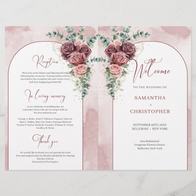 Rustikaler Bogen-Bordeaux-Rose Eukalyptus gefaltet (Vorderseite)