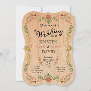Rustikaler Bohemischer Folienkranz auf Holz Einladung