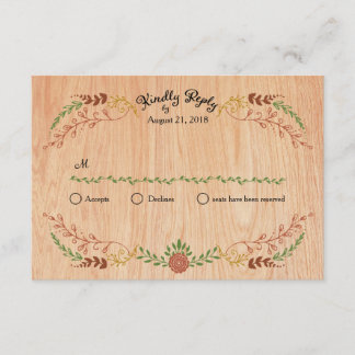 Rustikaler Bohemischer Folienkranz auf Holz RSVP Karte