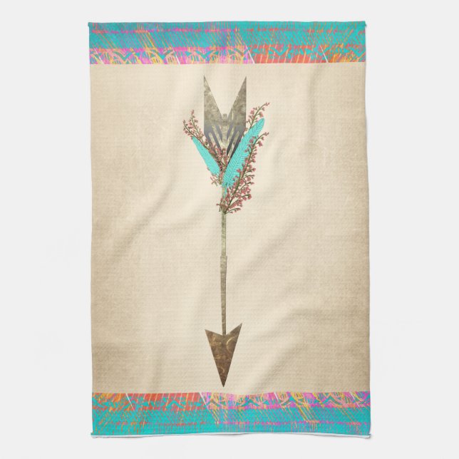 Rustikaler Bohemischer mit Blumenpfeil Geschirrtuch (Vertikal)