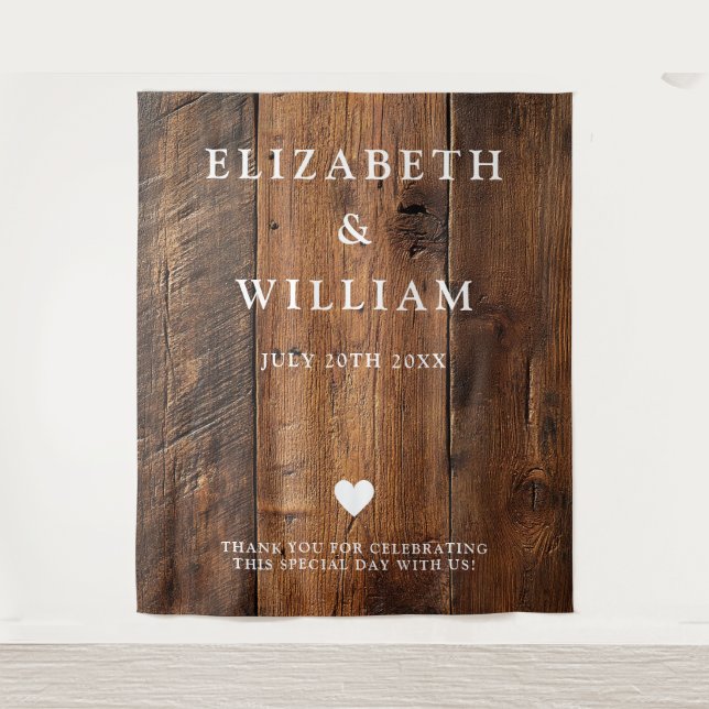 Rustikaler Boho Barn Wood Foto Stand Hintergrund Wandteppich (Vorderseite)