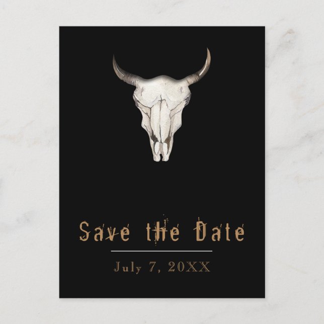 Rustikaler Boho Bohemisch Cow Bull Save the Date Ankündigungspostkarte (Vorderseite)