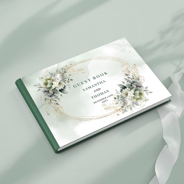 Rustikaler Boho-Botanik-Grün-Gold-Hochzeitsgästebu Gästebuch (Rustic Chic Botanical Green Gold Wedding Guest Book)