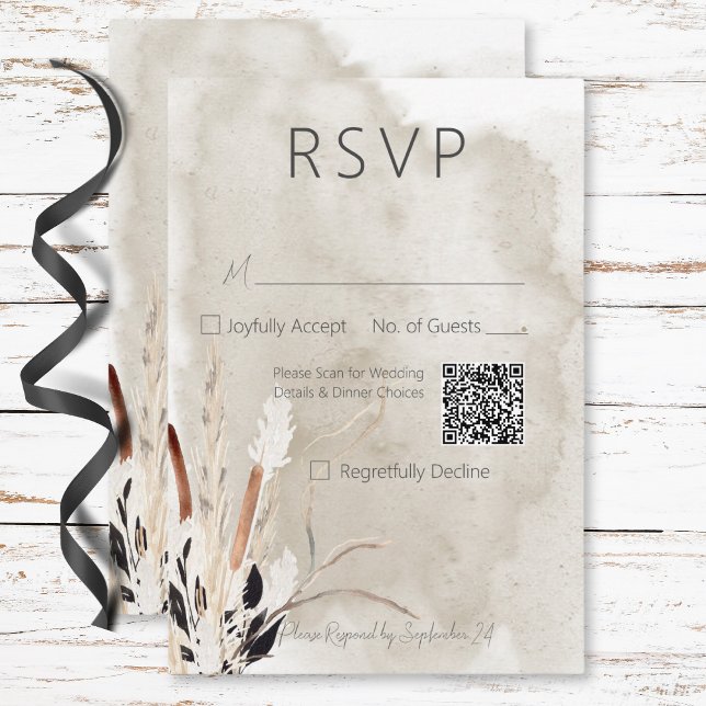 Rustikaler Boho Bouquet Moderner QR-Code für Hochz RSVP Karte (Rustic Boho Bouquet Modern Wedding QR Code RSVP Card)