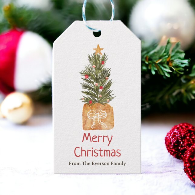 Rustikaler Boho Bow Scandi Weihnachtsbaum Geschenkanhänger (Rustic Festive Boho Bow Scandi Christmas Tree Gift Tags)