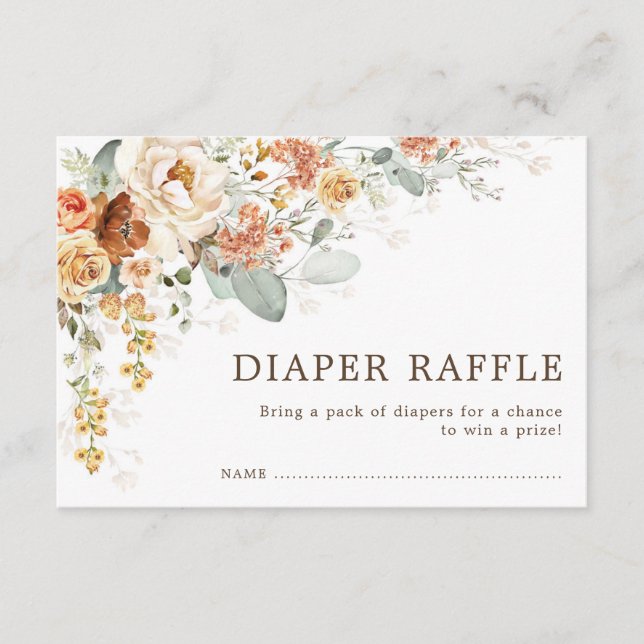 Rustikaler Boho Fall Burnt Orange Floral Diaper Ra Begleitkarte (Vorderseite)