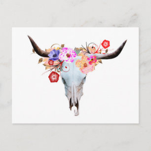 Rustikaler Boho Floral Longhorn Skull Postkarte