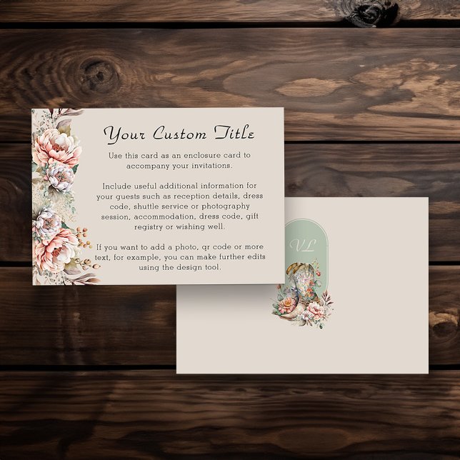 Rustikaler Boho Floral Western stimuliert Custom Begleitkarte (Custom reception / enclosure card from my Boho Floral Cowgirl Boots Quinceanera Collection
)
