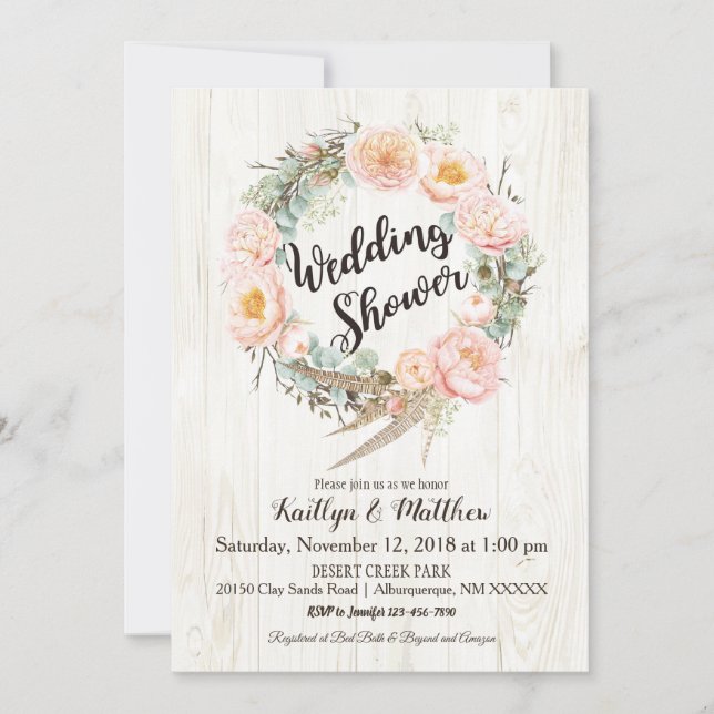 Rustikaler Boho Floral Wreath Polterabend Einladung (Vorderseite)