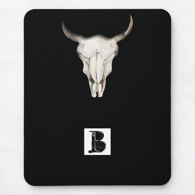 Rustikaler Boho Kuh Bull Horns Western Land Mousepad (Vorne)