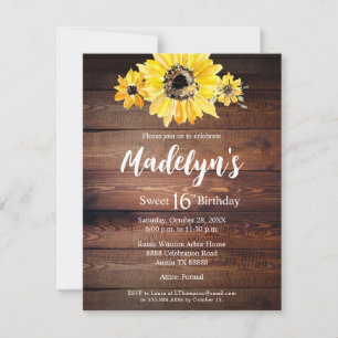 Rustikaler Boho Sonnenblumenholzstall Sweet 16 Geb Einladung