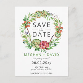 Rustikaler Boho Sukkulenter Kaktus Save the Date Ankündigungspostkarte
