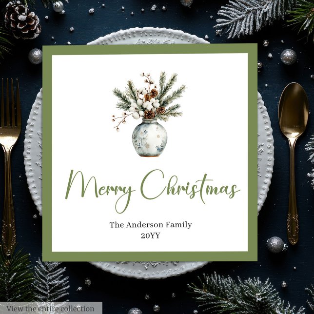 Rustikaler Boho-Weihnachtsstrauß Wasserfarbe  Serviette (Rustic Chic Bohemian Christmas Bouquet Watercolor Paper Dinner Napkins)