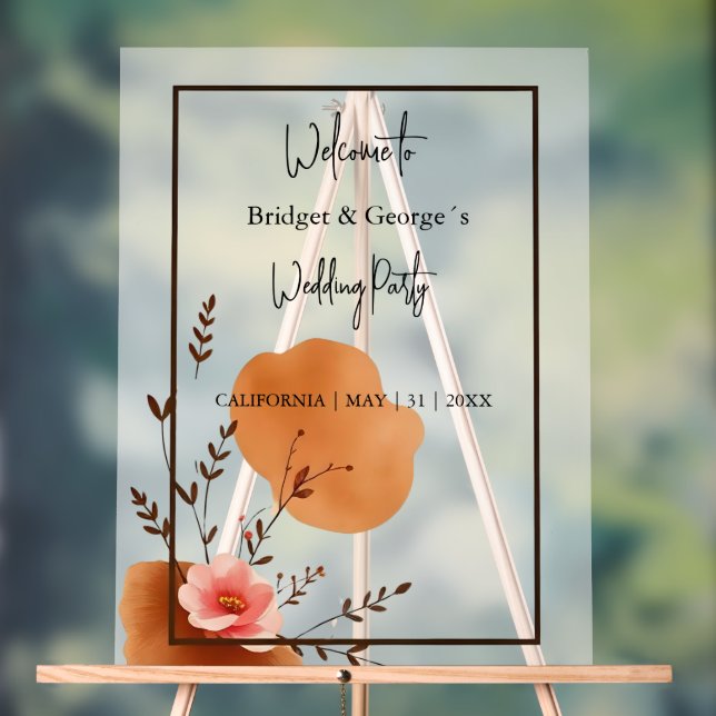 Rustikaler botanischer Herbst Rahmen Hochzeitsempf Acrylschild (Neutral)