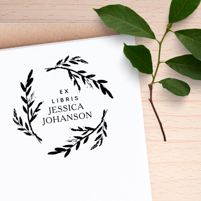 Rustikaler botanischer Kranz, individuelles Ex Lib Gummistempel (Von Creator hochgeladen)
