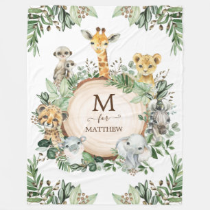 Rustikaler Botanischer Safari Wild Animals Baby Bo Fleecedecke