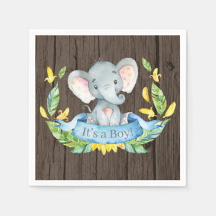 Rustikaler Boy Elephant Baby Dusche Blue Napkins Serviette