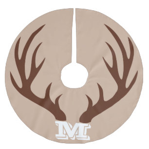 Rustikaler Brauner-Antler-Monogram-Baumrock Polyester Weihnachtsbaumdecke
