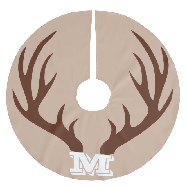 Rustikaler Brauner-Antler-Monogram-Baumrock Polyester Weihnachtsbaumdecke (Vorderseite)