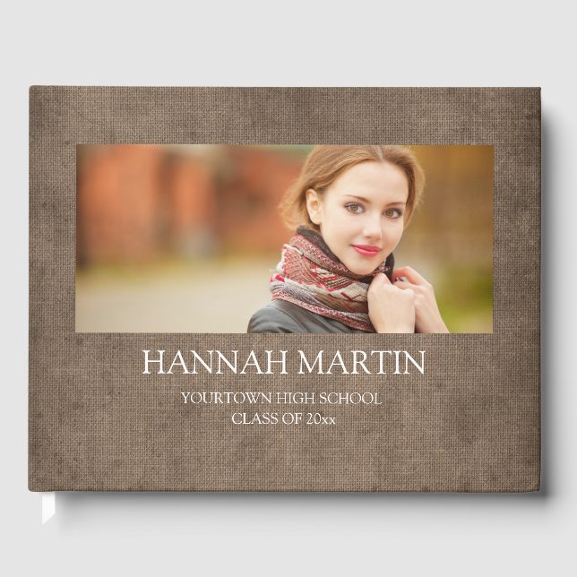 Rustikaler brauner Burlap-Abschluss Gästebuch (Vorderseite)