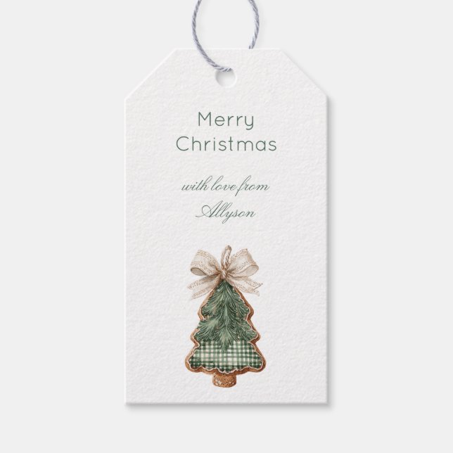 Rustikaler brauner cremefarbener grüner Weihnachts Geschenkanhänger (Vorderseite)