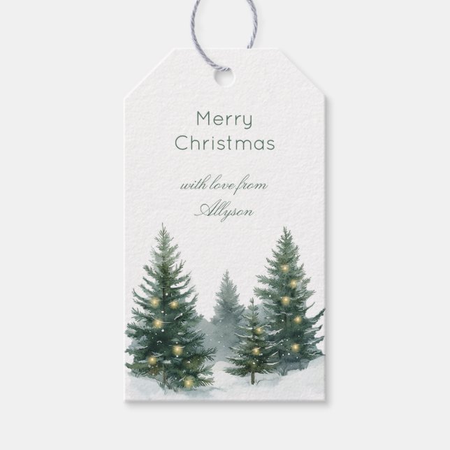 Rüstikaler brauner cremefarbener grüner Weihnachts Geschenkanhänger (Vorderseite)