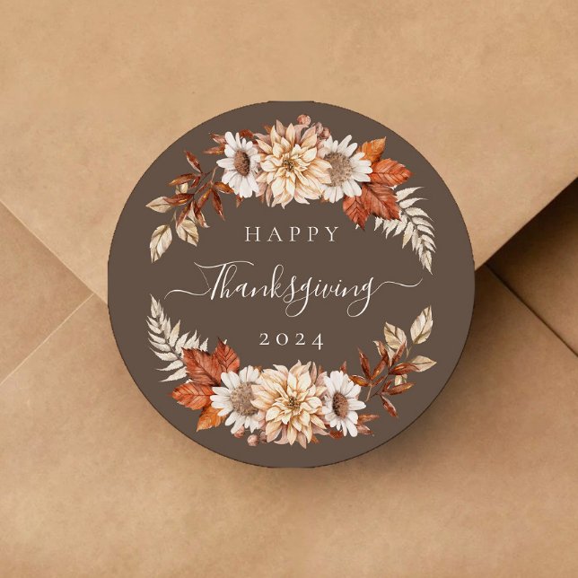 Rustikaler brauner Herbstlaub Erntedank Runder Aufkleber (Rustic Brown Fall Leaves Thanksgiving Classic Round Sticker)