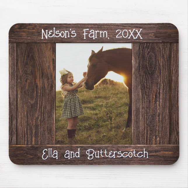 Rüstikaler brauner Holz-Text editierbarer Faux-Fot Mousepad (Vorne)