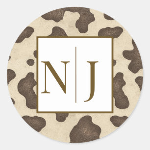 Rustikaler brauner Kuhdruck Country Western Rodeo- Runder Aufkleber