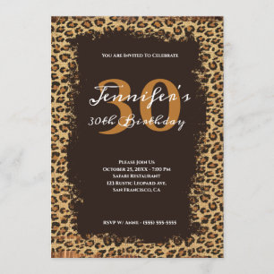 Rustikaler brauner Leopard Jute Grunge 30. Geburts Einladung