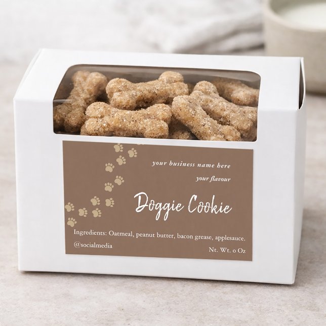 Rustikaler brauner Pfotenpflaster Rechteckiger Aufkleber (Professional Dog cookie sticker with ingredients list. rustic brown with paw prints)
