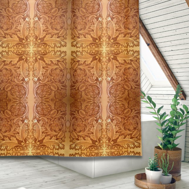 Rustikaler brauner Western-Country-Lederprint Duschvorhang (Rustic brown western country leather print shower curtain)